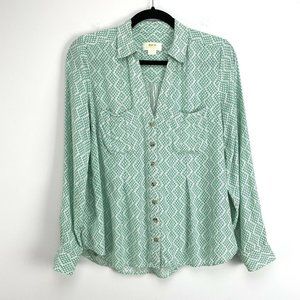 MAEVE Anthropologie Green Button Up Shirt Top Blouse Size 6